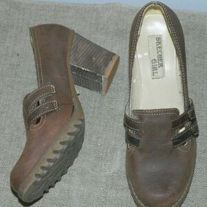 Skechers Loafers Shoes Brown Chunky Heels 90s Y2K Size  9